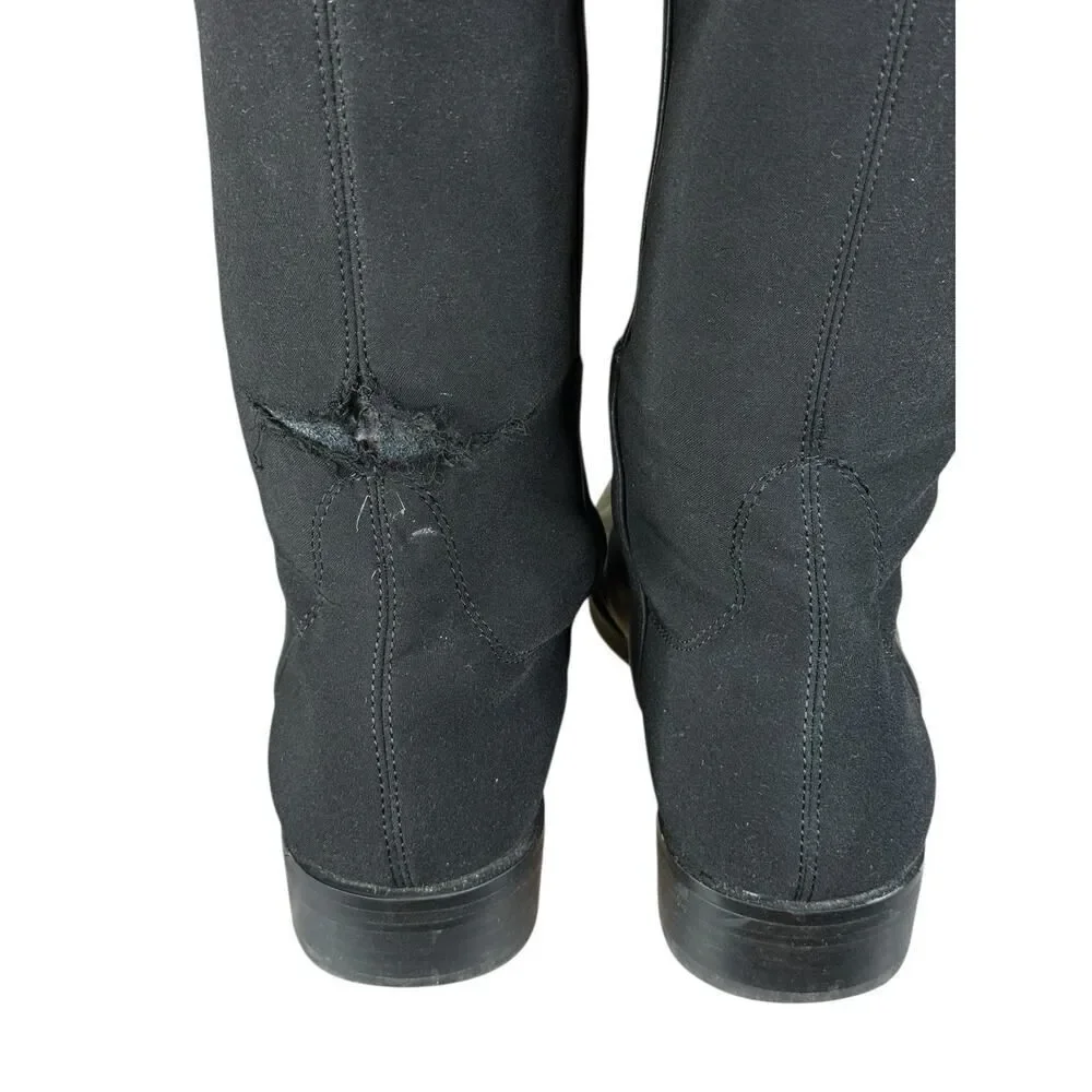 Stuart Weitzman Black Leather Stretch Riding Boots 8B Knee High SW Logo (defect)
